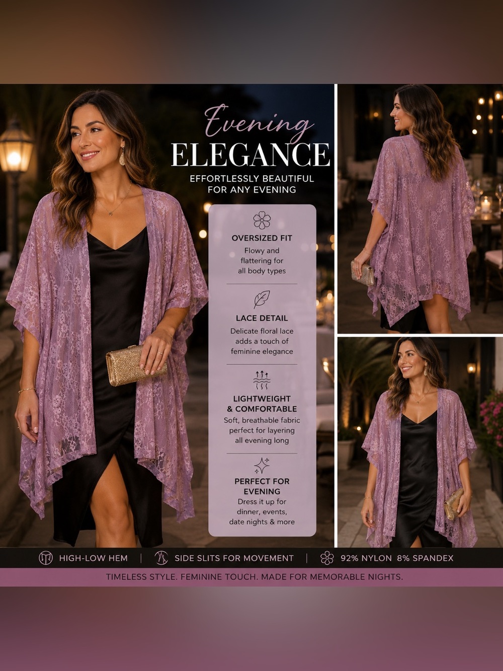 🆕 Lace Kimono Cardigan NWT Oversized Mauve Beach Cover S M L XL 💕
